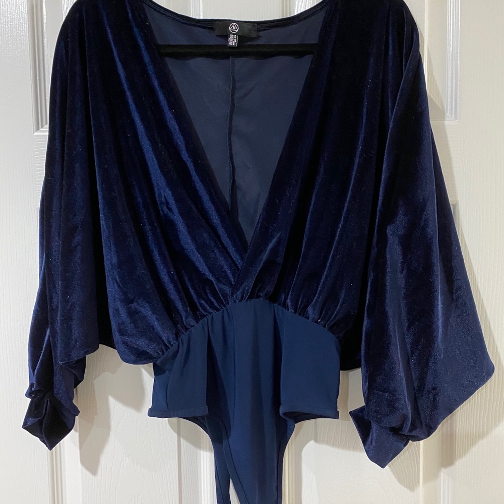 Missguided Navy Velvet Bodysuit